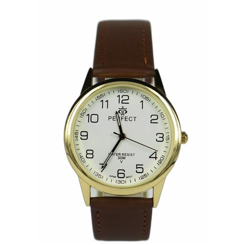 фото Perfect часы наручные, мужские, кварцевые, на батарейке, кожаный ремень, японский механизм gx017-402-4