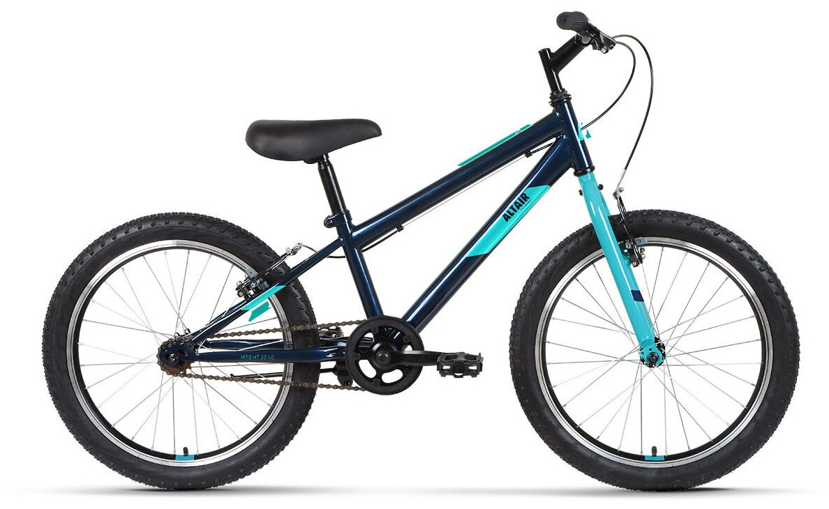 Велосипед ALTAIR MTB HT 20 1.0 (20" 1 ск. рост. 10.5") 2022, темно-синий/бирюзовый, IBK22AL20076