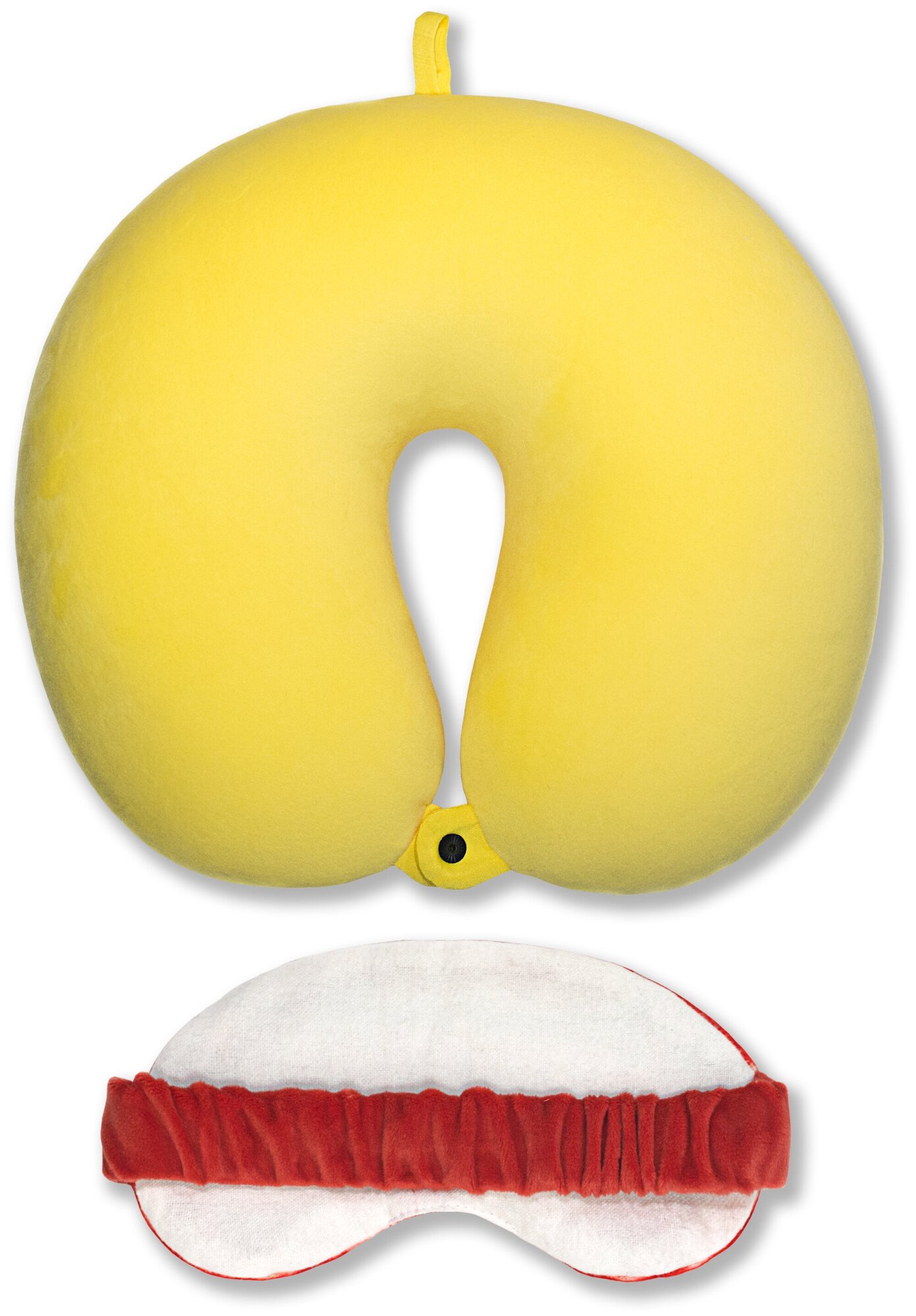 Подушка для шеи антистресс с маской Штучки, к которым тянутся ручки Облико Морале, желтая с красной маской - фотография № 2