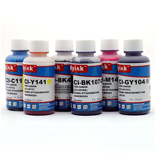 чернила для canon pgi 1200 pgi 2400 pgi 2500 pgi 2700 pgi 2800 pgi 2900 100мл magenta pigment ce2400m everbrite™ myink Чернила для Canon PIXMA TS8040, MG7740, MG7140, iP8740, MG6340, MG7540, TS9040, комплект 6 x 100 мл, MK.5050-5051. TS8040GY.100