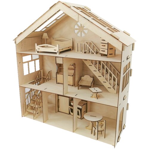Кукольный деревянный домик №8-2 (3 этажа) для кукол 15-20 см