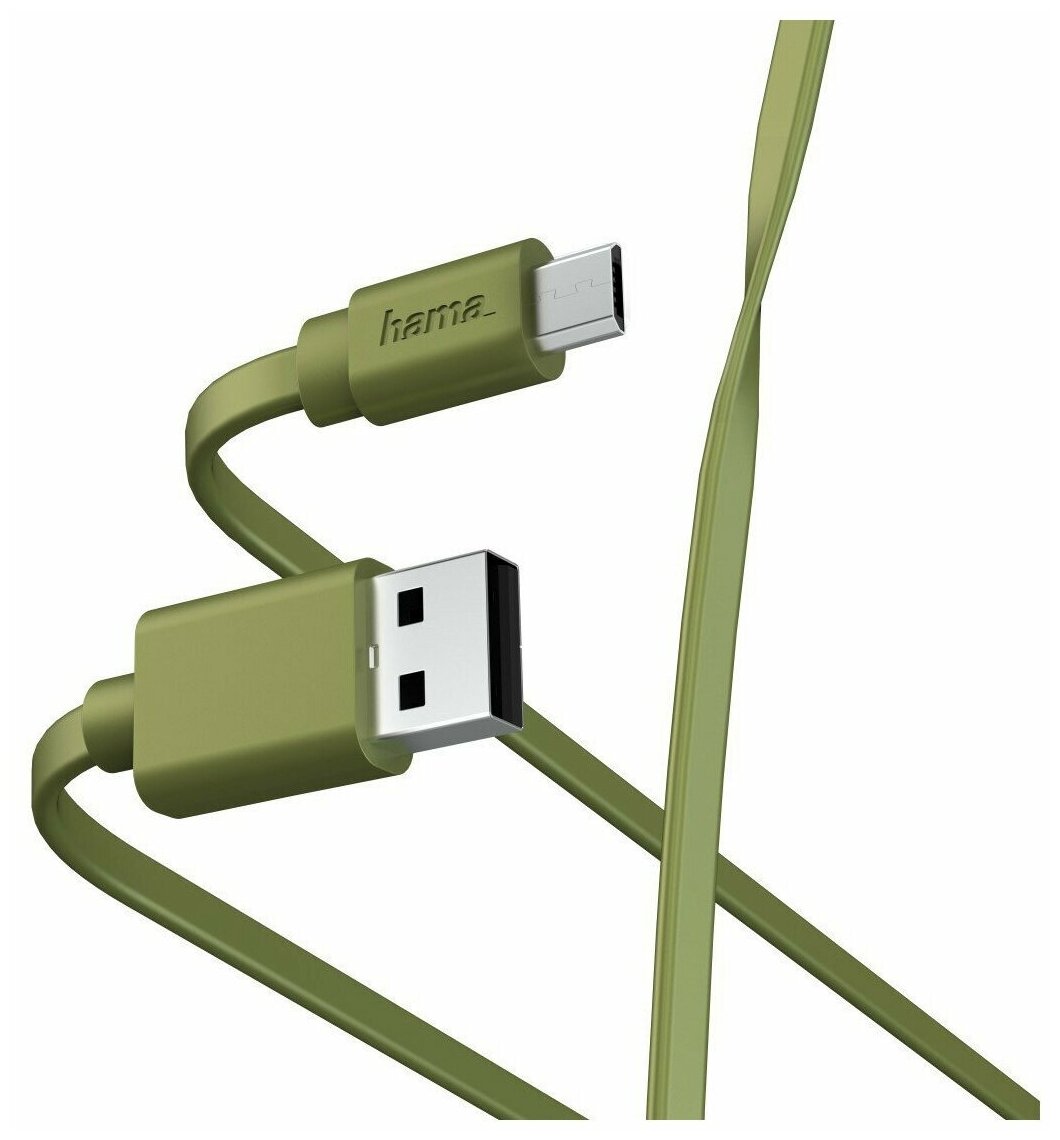 Кабель HAMA micro USB (m) - USB (m), 1м, плоский, зеленый [00187228]