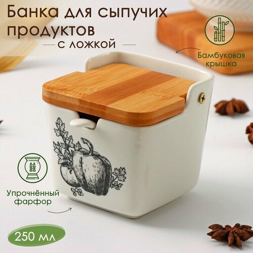 Банка фарфоровая для сыпучих продуктов с ложкой BellaTenero Эстет Овощи 250 мл цвет белый 861₽