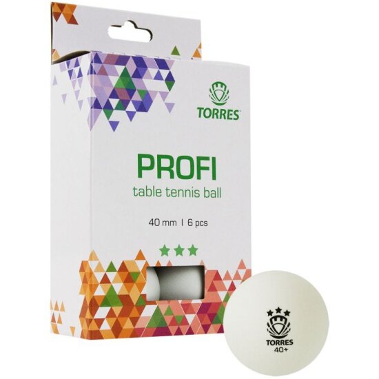 Мячи для настольного тенниса Torres Profi 3*, арт. TT21012, диам. 40+мм, упак. 6 шт, белый