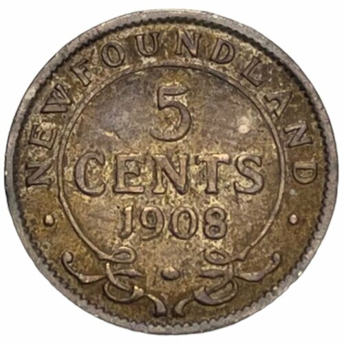 Канада, Ньюфаундленд 5 центов 1908 г. клуб нумизмат монета 50 центов ньюфаундленда 1908 года серебро эдвард vii