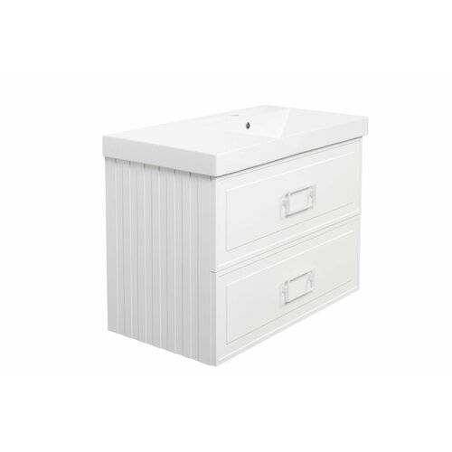 Матовая подвесная тумба под раковину в ванную Nixx Costa TW 90, с 2 ящиками, цвет белый/Подвесная тумба для ванной, 01-Costa-B-90-2