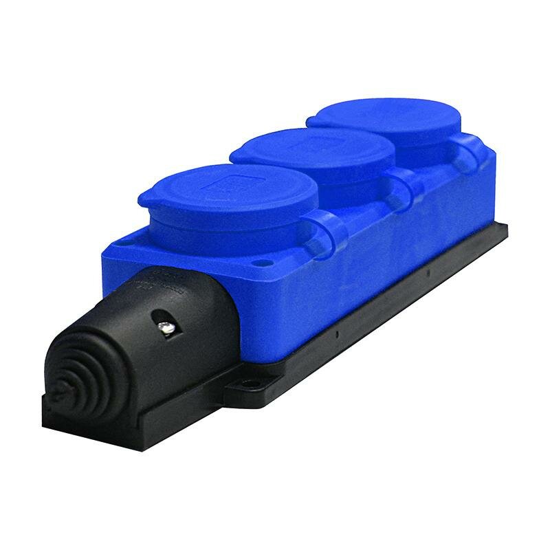 фото Колодка 3-м 1ф "компакт" с заглушками каучук син. | код.3044 | Universal (2шт. в упак.)