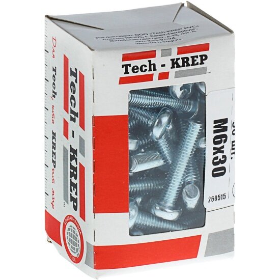 Винт Tech-krep DIN7985 с полукруглой головкой оцинк. М6х30 (50 шт) - коробка с ок. Tech-Kr