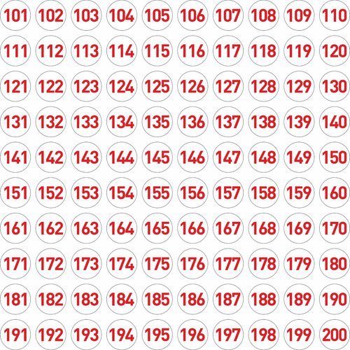 Набор наклеек цифры 101 - 200, 100 штук