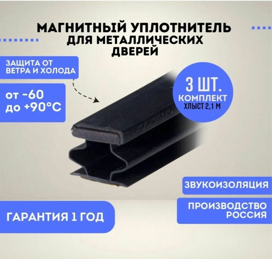Уплотнитель магнитный для входной металлической двери самоклеящийся 3шт. х21м. резиновый уплотнитель для входной двери