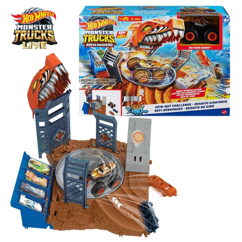 HNB92/HNB93 Hot Wheels Monster Trucks Мир Арены Вращение тигровой акулы трек гараж игрушечные трюковой набор монстр трак воздушный поединок gyc81