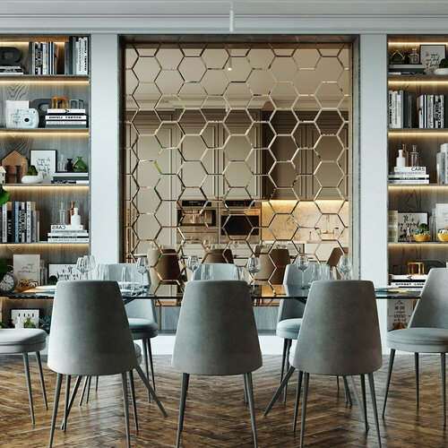 Плитка зеркальная шестигранная 200х173х4 мм Дом стекольных технологий Соты бронзовая с фацетом