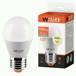 Светодиодная LED лампа WOLTA лампа Шар G45 E27 12W (1050lm) 3000K 2K 25Y45GL12E27 92х45х45 (упаковка 12 штук)