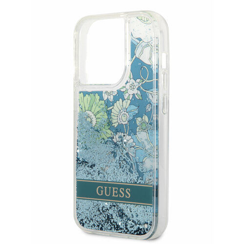 Guess для iPhone 14 Pro чехол Liquid Glitter Flower Hard Green