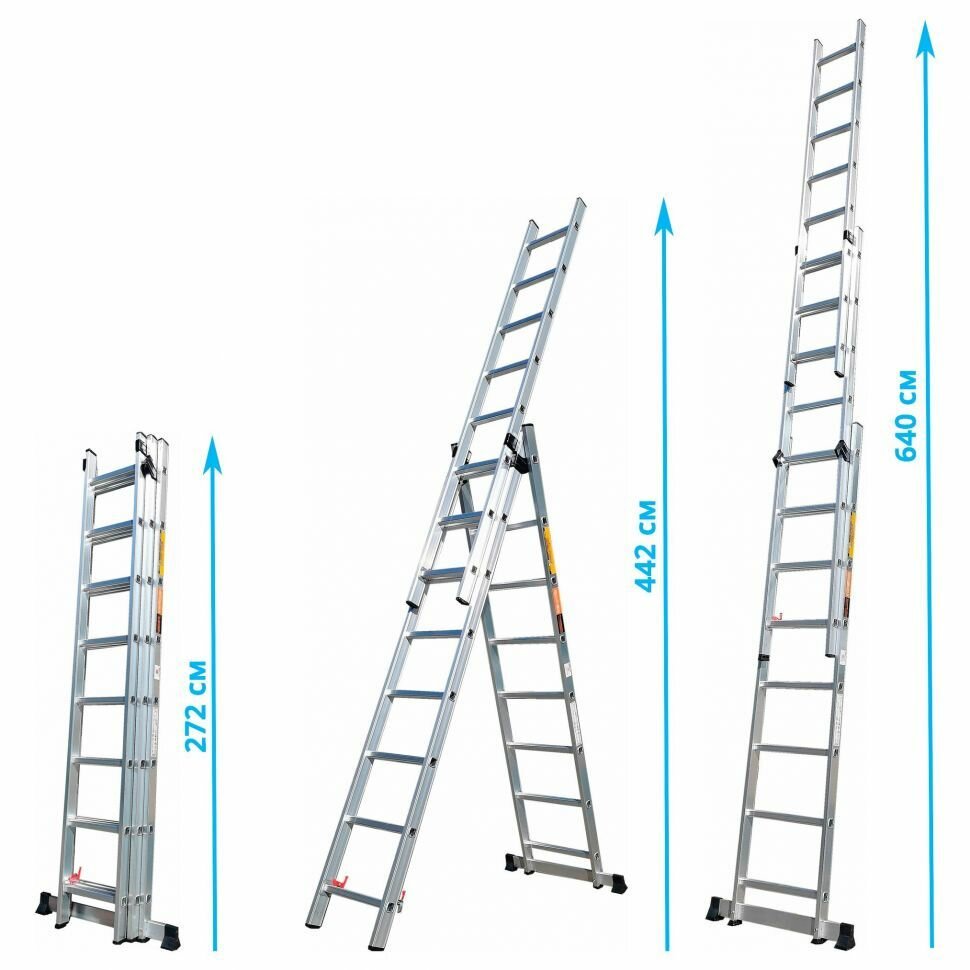 Лестница алюминиевая 3-секционная 6,4 м (3х10) профессиональная TraMet TR310 - фотография № 1