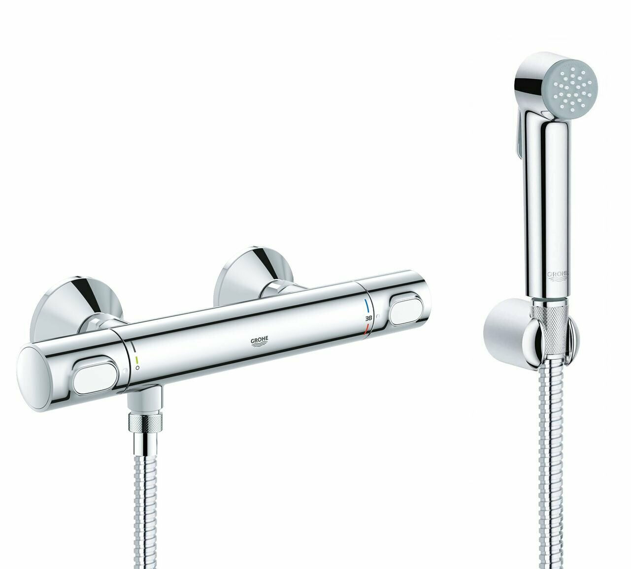 Гигиенический душ с термостатом Grohe Grohtherm 500, металлический шланг, хром