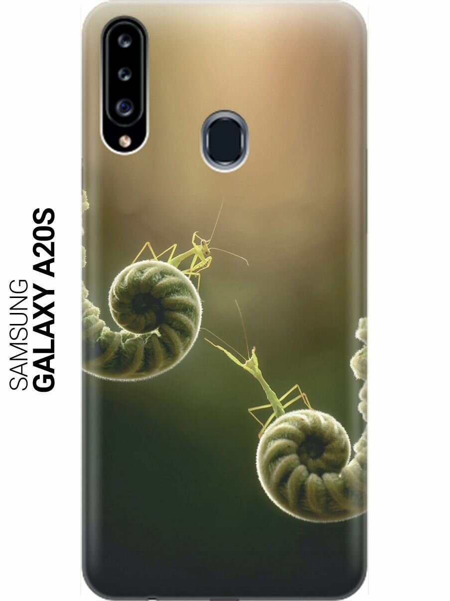 Ультратонкий силиконовый чехол-накладка для Samsung Galaxy A20s с принтом "Пара богомолов"