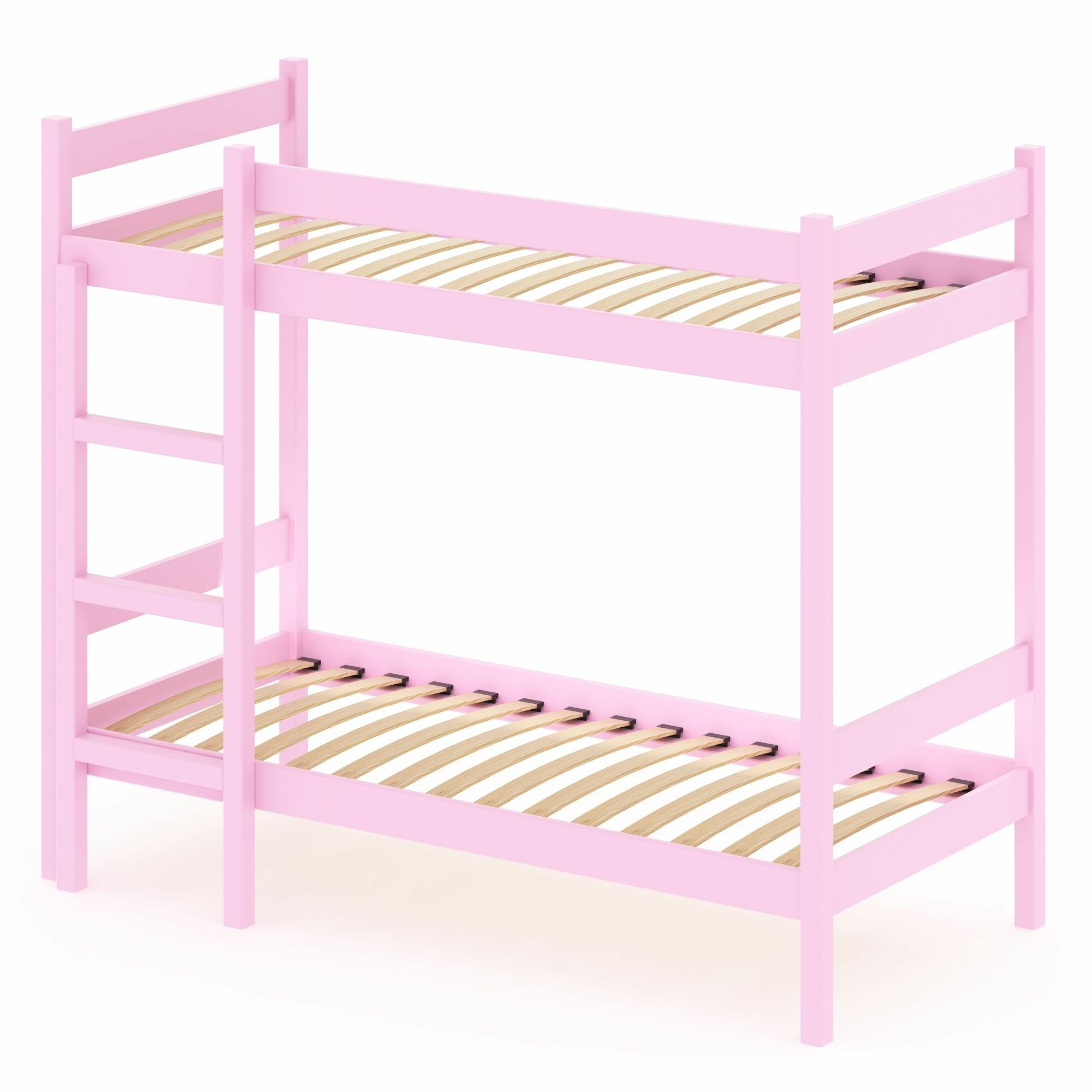Двухъярусная кровать из массива сосны с ортопедическим основанием, 200х80 см (габариты 210х90), цвет розовый