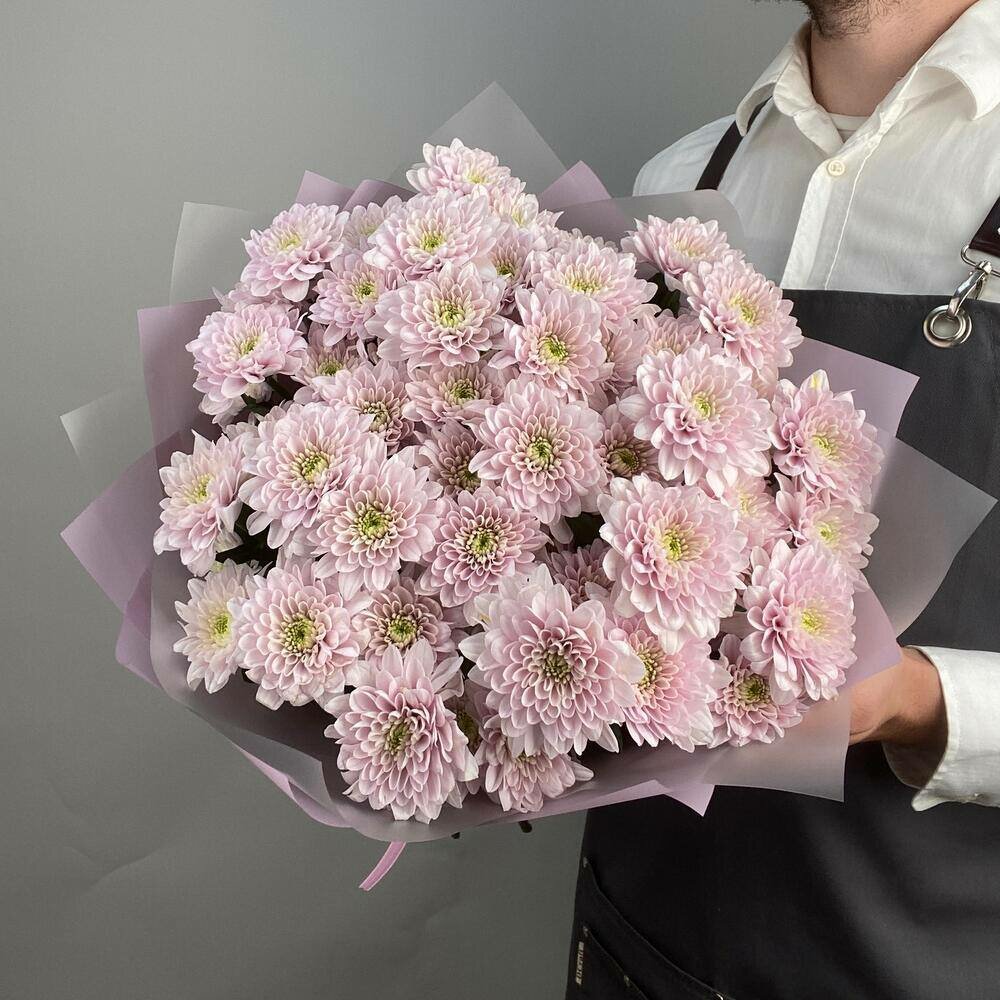 Монобукет - "Нежные розовые хризантемы", цветочный магазин Wow Flora