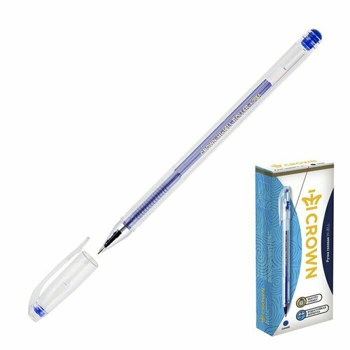 Ручка гелевая стандарт Crown HJR-500B, синяя, узел 0.5 мм (комплект из 36 шт)