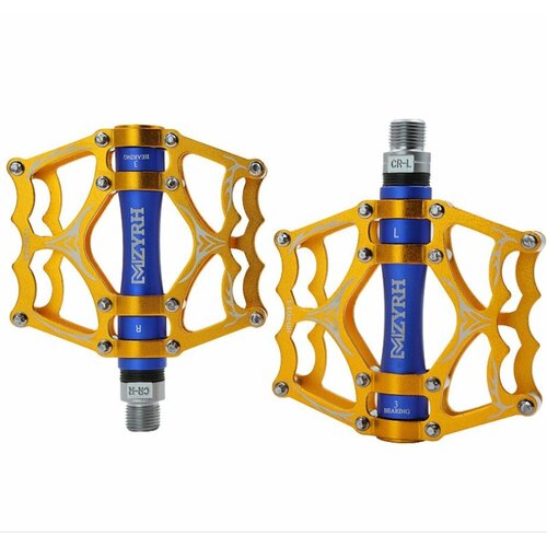 Педали MZYRH MZ-505 золотистые/синие на 3-х промподшипниках