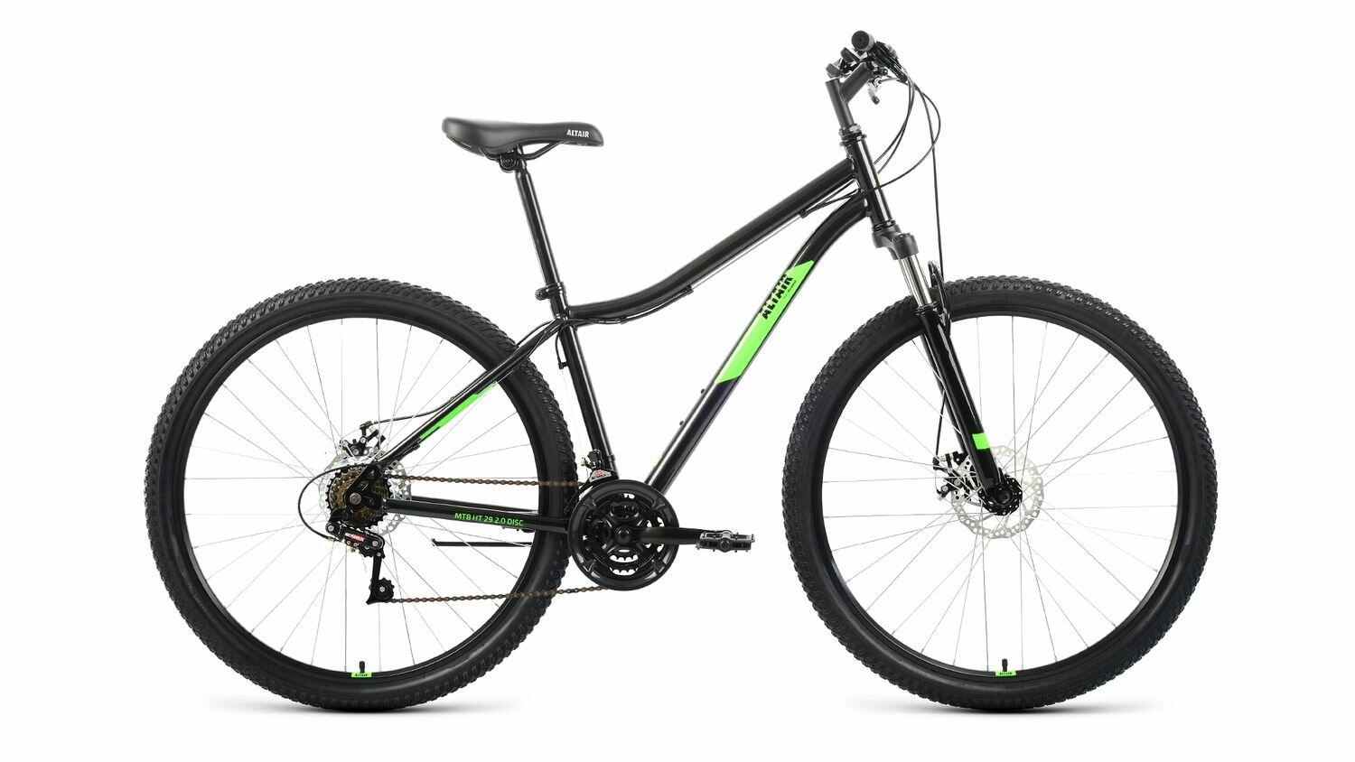 Велосипед Altair MTB HT 29 2.0 D (2022) (Велосипед ALTAIR MTB HT 29 2.0 D (29" 21 ск. рост. 17") 2022, черный/ярко-зеленый, RBK22AL29158)