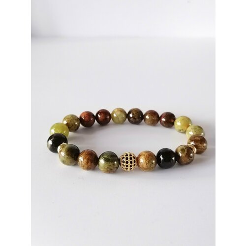 Браслет, гранат, гроссуляр, 1 шт., размер 18 см, размер one size, диаметр 9 см, зеленый, коричневый