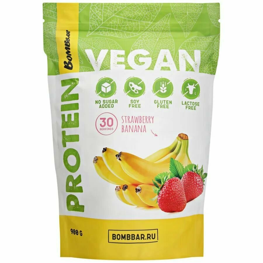 Растительный Протеин BombBar VEGAN Whey Protein, 900 г, вкус: клубника-банан