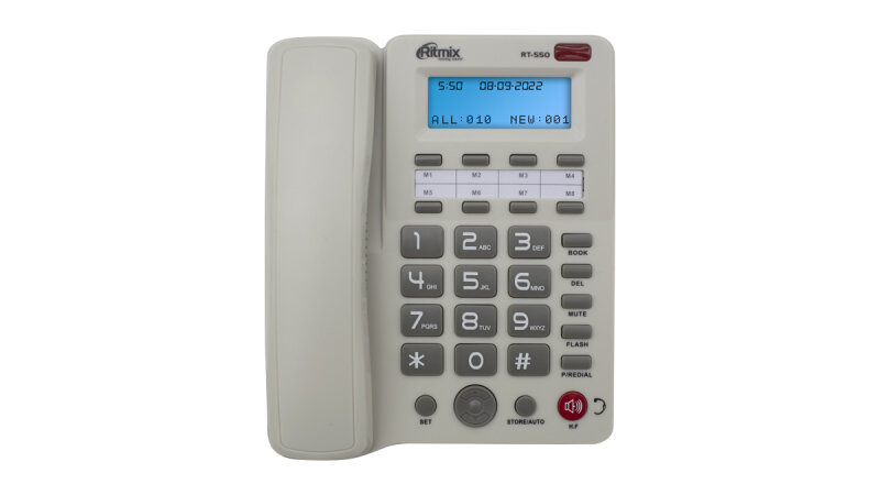 Проводной телефон Ritmix RT-550, белый и серый — фото 5