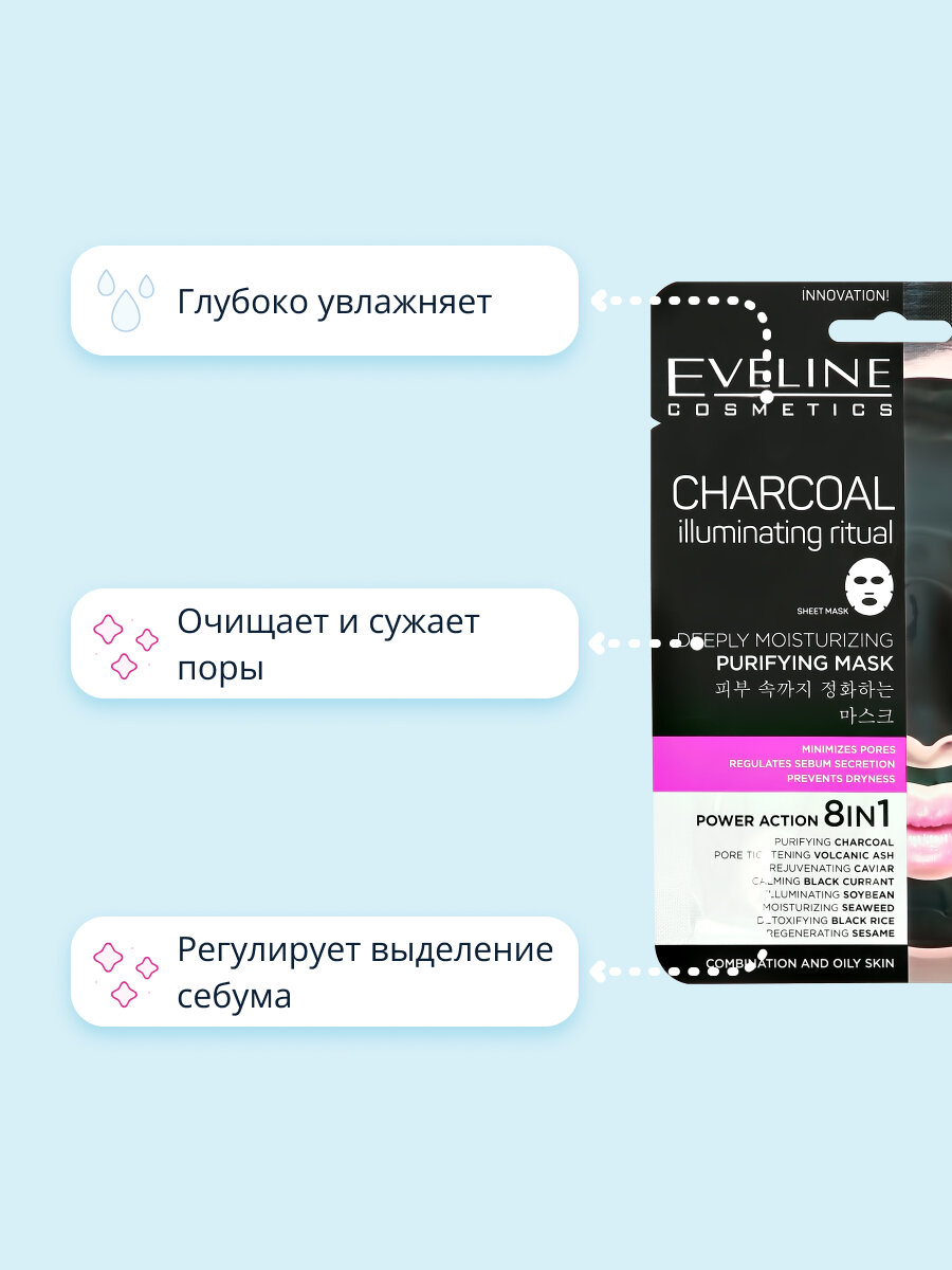 Маска тканевая Eveline 8в1 Очищающая 20мл - фото №9