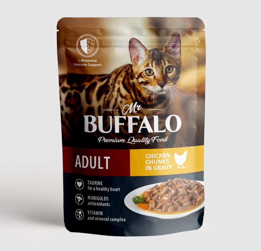 Баффало Mr.Buffalo Adult Cat 28шт по 85г цыпленок в соусе влажный для кошек