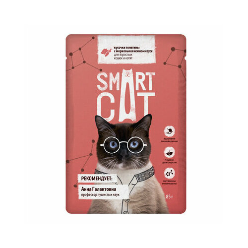 паучи наша марка нм с телятиной в соусе для котят 100г 114 Smart Cat паучи Паучи для взрослых кошек и котят кусочки телятины с морковью в нежном соусе 0,085 кг 53312 (37 шт)