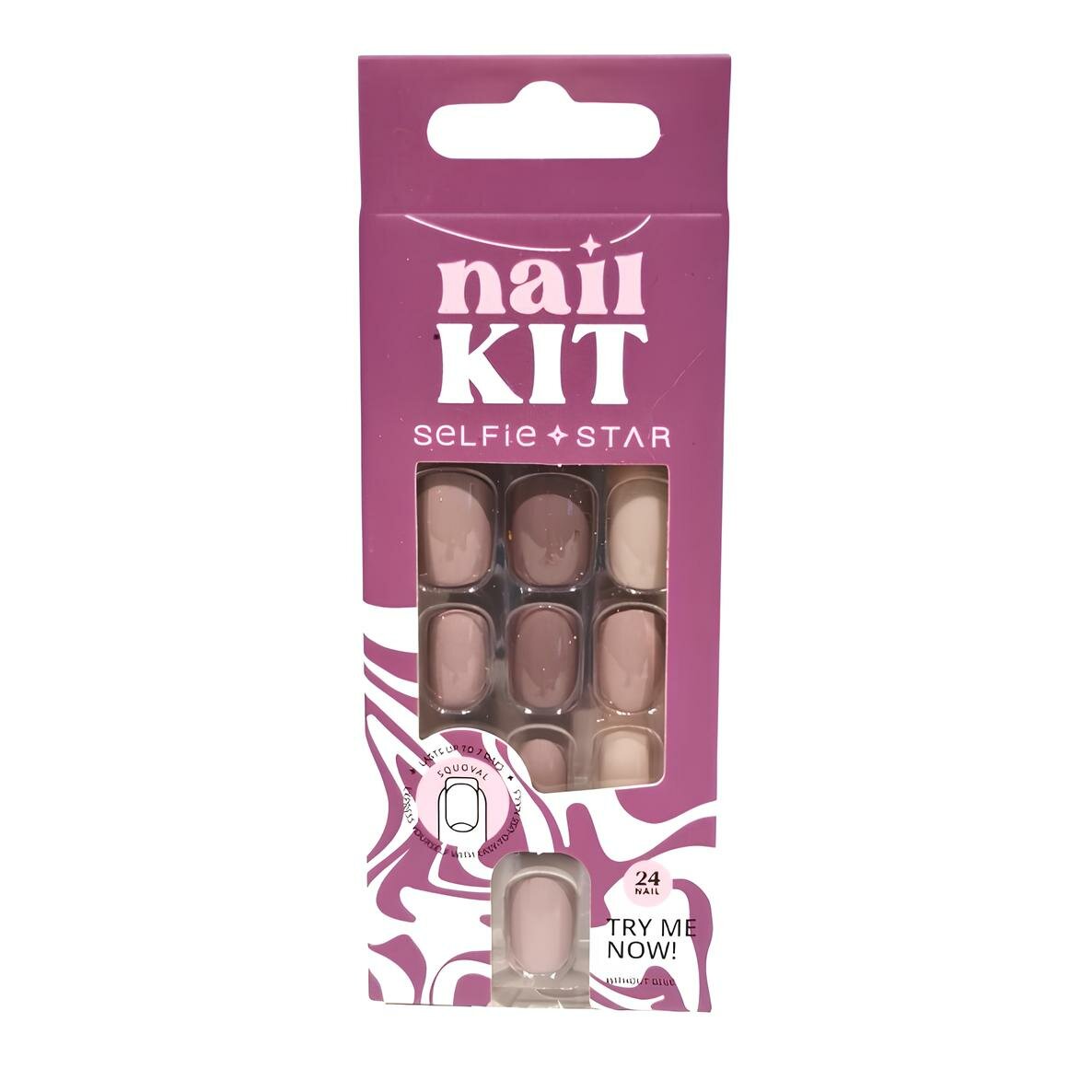 Набор накладных ногтей без клея Нюдовая рапсодия короткая длина Selfie Star Nails Kit Without Glue Nude Rhapsody Short Length SSNK057, 24 шт