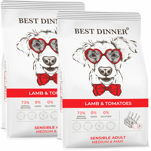 BEST DINNER DOG ADULT MEDIUM & MAXI SENSIBLE для взрослых собак средних и крупных пород с чувствительным пищеварением с ягненком и томатами 15 + 15 кг best dinner holistic adult sensible hypoallergenic small