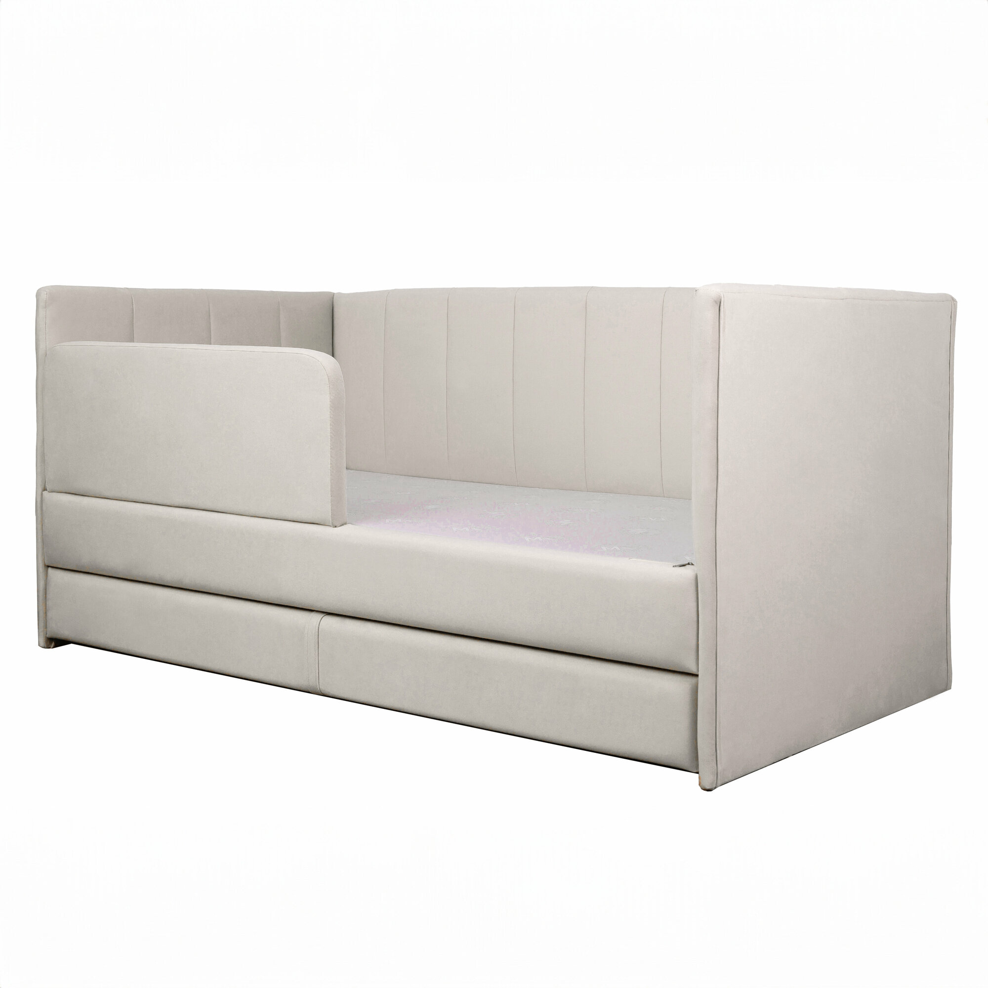 фото Кровать-диван Хагги 180*90 бежевая с защитным бортиком без ящика для хранения