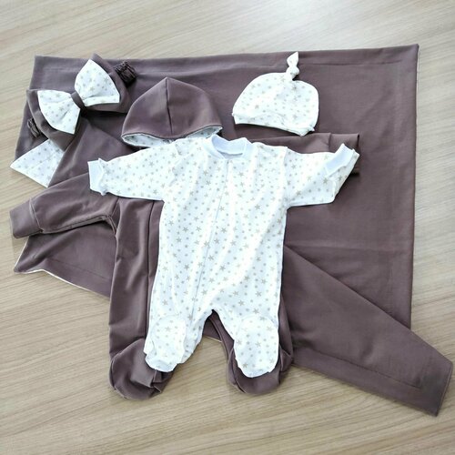 фото Комплект одежды , размер плед 85х85см, комбинезон нательтный 56 размер, комбинезон верхний 62 размер, коричневый ооо "мамина радость"