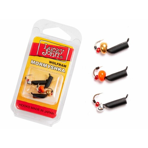 Мормышки вольфрамовые Lucky John столбик безнасадочный с петелькой 32SET 3 шт. 10.6мм/1,15гр/№12 белый/серебро/золотой