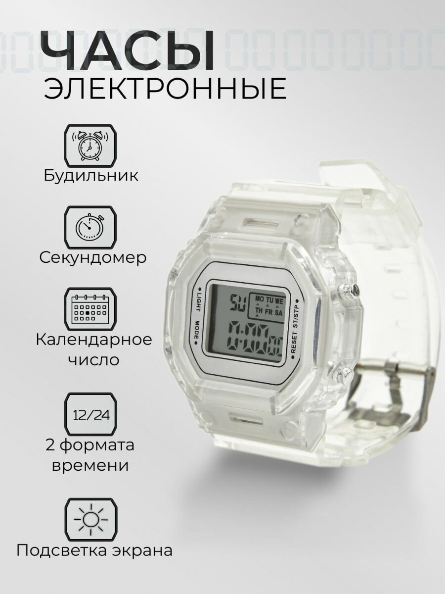 фото Мужские/мужские электронные/стальной браслет/кварцевые/Силикон прозрачный
