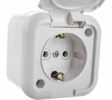 фото Розетка 1гн с З/К с крыш. о/у белый 16А IP44 Беларусь