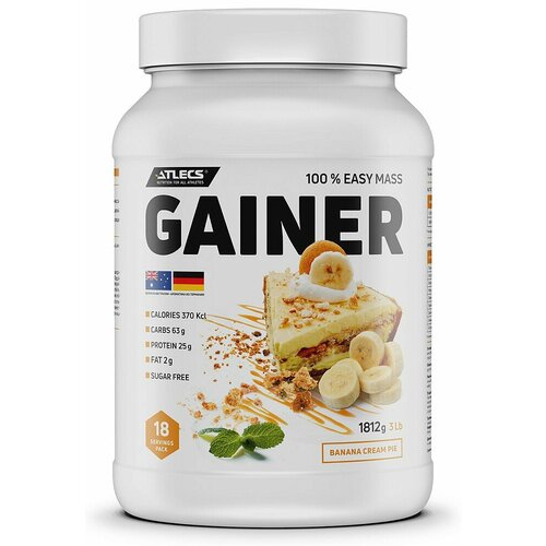 Atlecs Gainer 1812 g, (банановый пирог) atlecs bcaa 2 1 1 500 g вишня