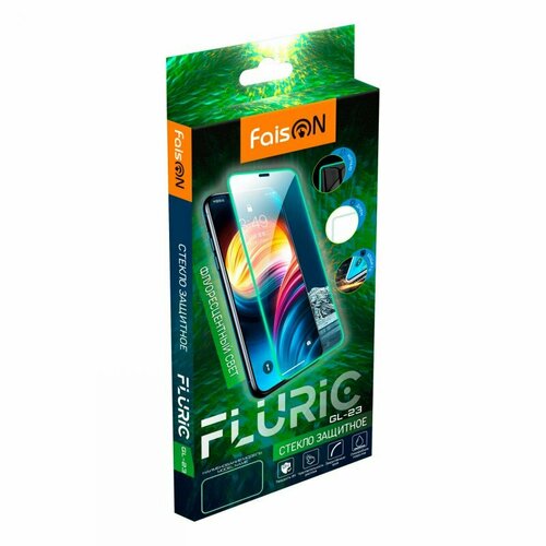 Противоударное стекло 2D FaisON GL-23 Fluric для Apple iPhone 11 / iPhone XR (полное покрытие / светящаяся окантовка) зеленый противоударное стекло 3d faison gl 29 для apple iphone 14 pro полное покрытие силиконовая окантовка черный