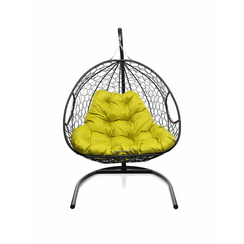 Подвесное кресло из ротанга Для двоих черное с жёлтой подушкой M-GROUP