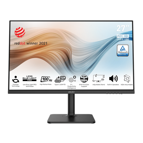 MSI Монитор LCD Modern MD272XP 27 169 1920х1080FHD IPS 100 Hz 300 cdm2 H178V178 10001 167M 4ms HDMI DP Height adj Pivot Tilt Speakers 1Y Black 3045400₽