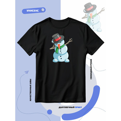 фото Футболка снеговик танцует в движении деп 3д, размер 3xl, черный smail-p