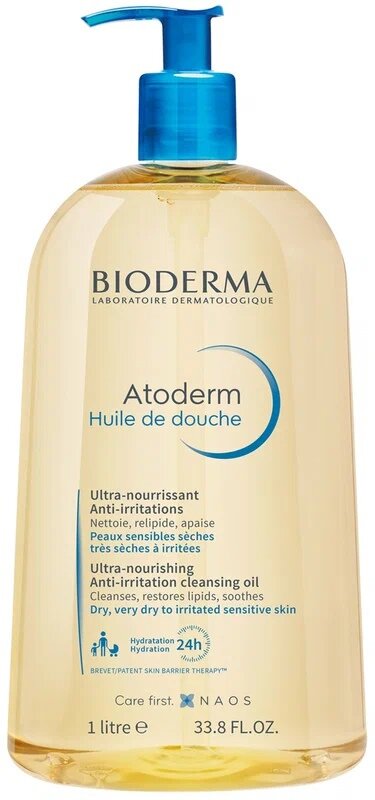 Масло для душа Bioderma "Atoderm", универсальное, для тела и лица, 1л — фото 1