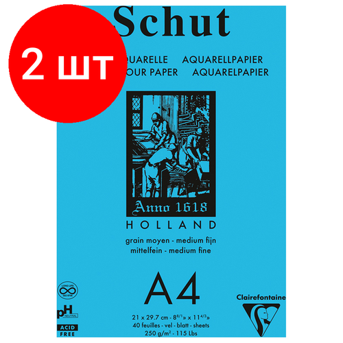 Комплект 2 шт, Скетчбук для акварели 40л, А4Clairefontaine Petit Grain, на склейке, среднее зерно, 250г/м2