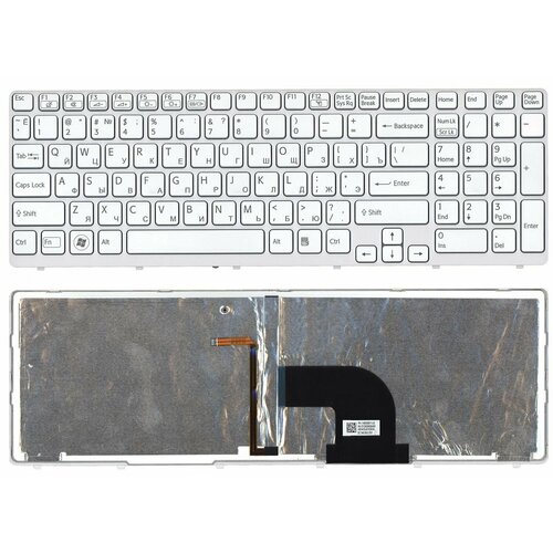 Клавиатура для ноутбука Sony Vaio SVE1511 белая, с рамкой, c подсветкой