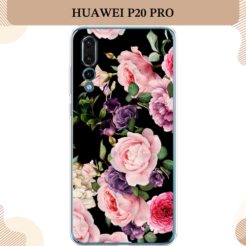 Силиконовый чехол Пионы на черном на Huawei P20 Pro / Хуавей P20 Про