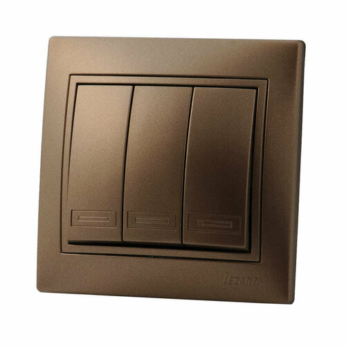 Выключатель 3-кл. СП Mira 10А со вставкой свет. корич. перламутр. | код 701-3131-109 | LEZARD ( 1шт. )