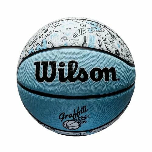 баскетбольный мяч wilson drv endure размер 7 розово голубой indoor oudoor Баскетбольный мяч Wilson GRAFFITI BSKT Light Blue №7